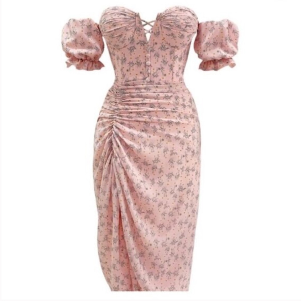 ADEIRLINA Forget Me Not Floral Corset Midi Dress Size Small NWT